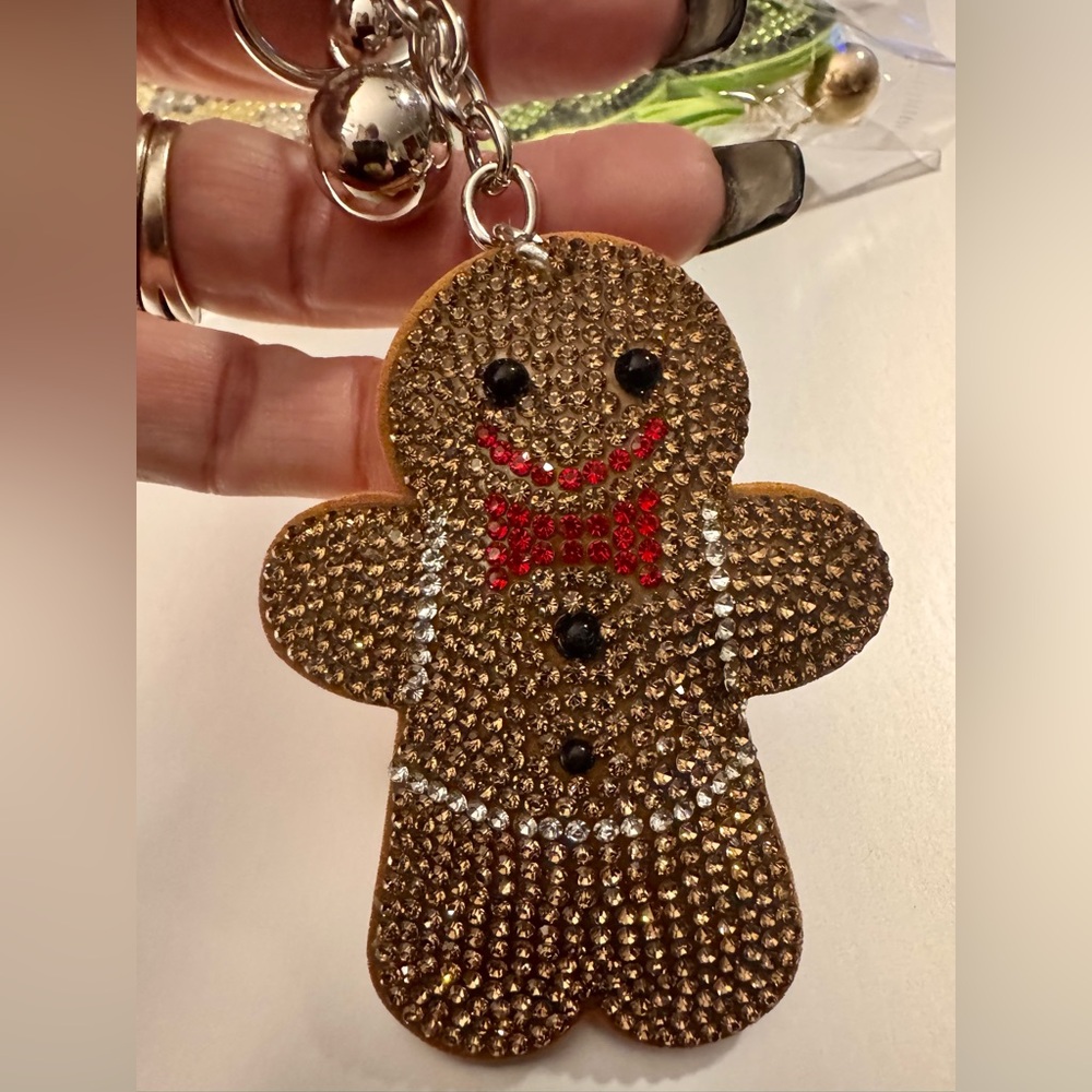 Gingerbread Man Rhinestone Puffy Bag Charm/Key Chain NEW - Picture 1 of 3